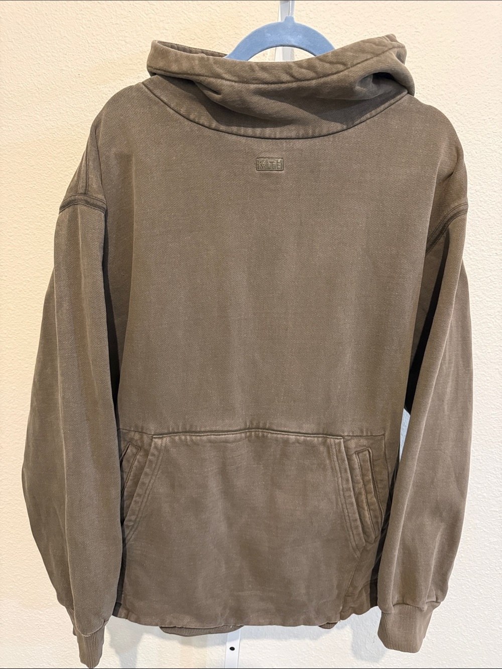 Kith Olive Brown Distressed Heavyweight Sweatshirt Hoodie with KITH patch